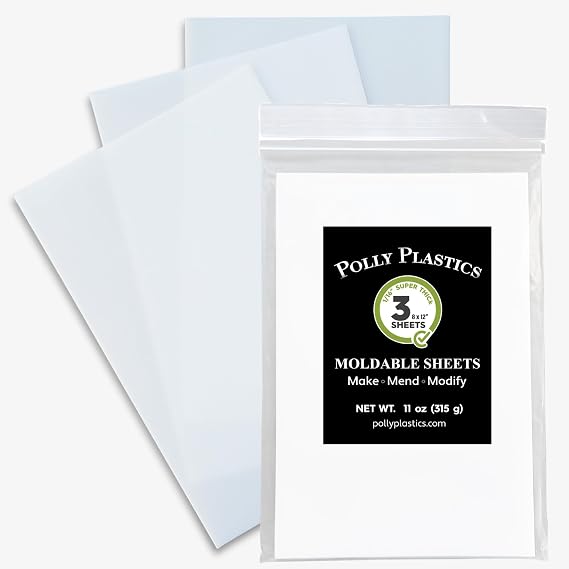 Polly Plastics Heat Moldable Plastic Sheets | 8-inch x 12-inch x 1/16-inch | Made in the USA | for Cosplay, Crafting, and Art Projects | Paintable (3 Sheets)