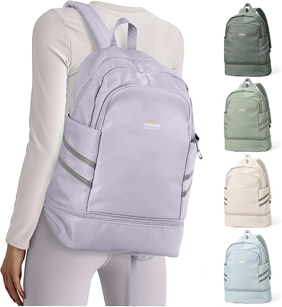 coofay Gym Backpack for Women Men, Sports Backpack with Shoe Compartment | Large Gym Bag with Wet Pocket, Cheer Bag, Lightweight Travel Backpack for Dance, Volleyball, Water-Resistant, Purple