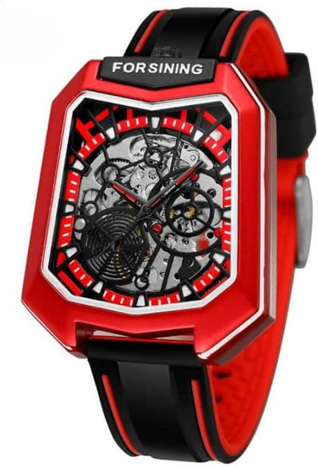FORSINING Outdoor Sports Mechanical Watches Fashion Shield Case Spider Skeleton Automatic Watch for Men Casual Silicone Strap