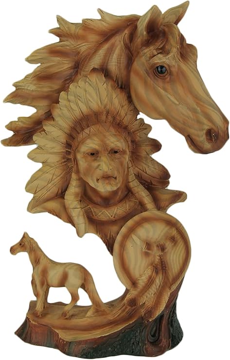 Everspring Import Co. Western Horse and Native American Chief Carved Wood Look Bust Statue