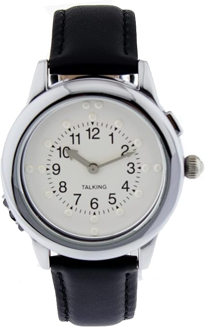 Touch Watch with Leather or Stainless Steel Retractable Band, Alloy Case, Blind Assistive Quartz Watch (Silver and Leather)