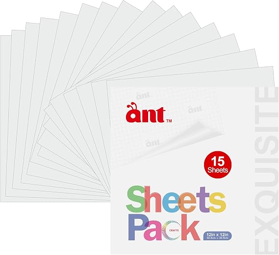 ANT Permanent Vinyl Sheets, Matte White 12" x 12" 15 Sheets Self Adhesive for Cutting Machine, Permanent Outdoor Vinyl for Party Decoration, Sticker, DIY Mug, Car Decal (15, Matte White)