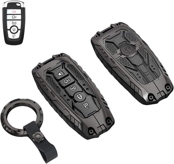 Heavy Key Fob Cover Case Protector for Ford, Keychain, Accessories for Ford Explorer Fusion Escape Edge Expedition F150 F250 F350 F450 F550 Maverick Mustang 3/4/5 Buttons (Model-A Black)