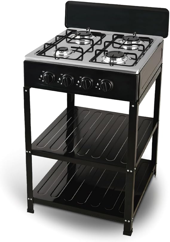 4 Burner Gas Stove with Stand, Natural Gas Cooktop with Storage Shelves, Black (R.8511)