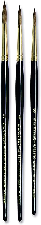 da Vinci Brushes Watercolor Set 5546a2 - Series 11 Maestro Kolinsky Red Sable 3 Brush Set - Full Belly Rounds - Sizes 3, 4 & 5