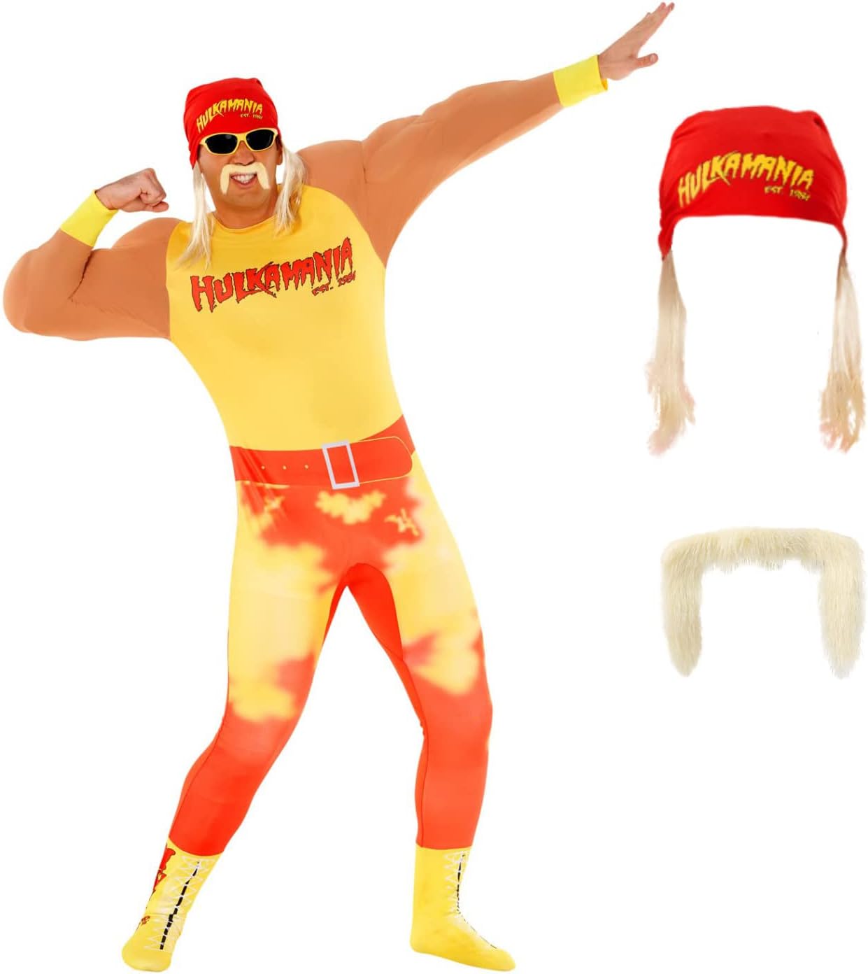 Morph Hollywood Hulk Hogan Costume, Hulk Hogan Costume Adult, WWE Costume Men, WWE Hulk Hogan Costume, Men Hulk Hogan Costume