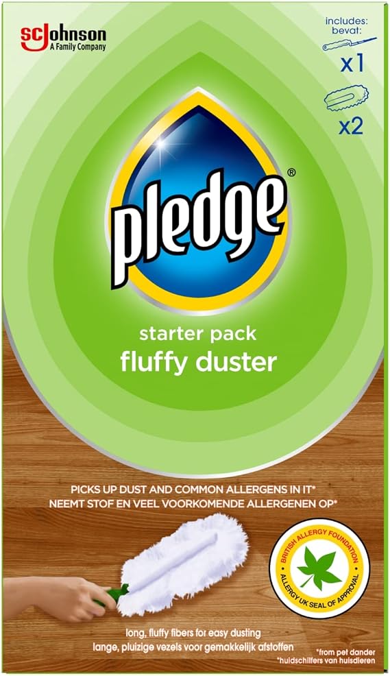 Pledge Dust It Fluffy Duster Starter Handle 2 Refills, White, 3 Count