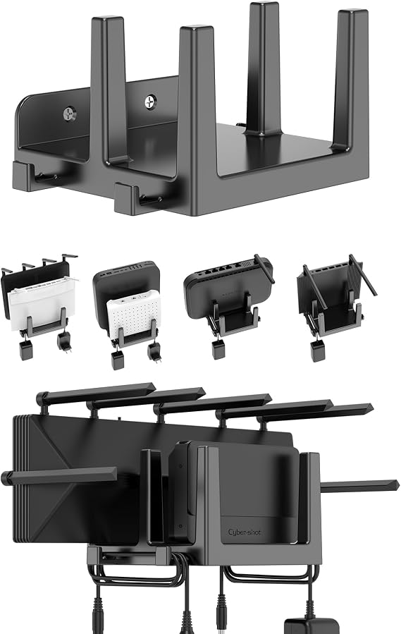 Wall Mount Shelf for WiFi Router, Modem, TV Box, Black