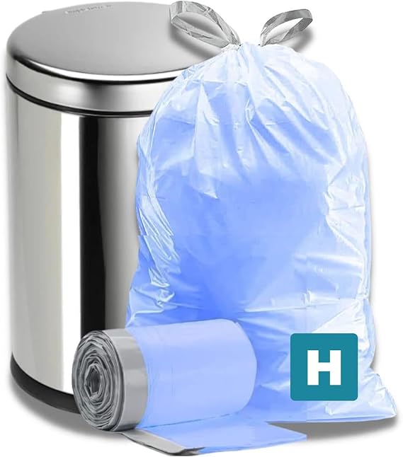 Plasticplace Custom Fit Trash Bags, Compatible with simplehuman Code H (200 Count) Tinted Blue Drawstring Garbage Liners 8-9 Gallon / 30-35 Liters, 18.5" x 28"