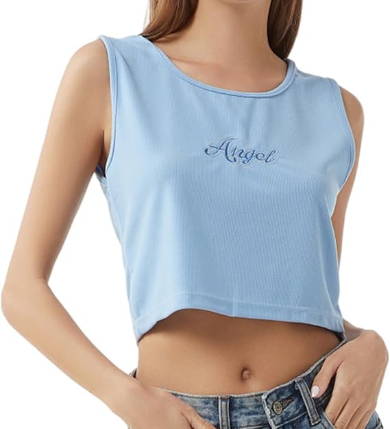 Women's Tank Top Sleeveless Ribbed Cotton Workout Loose Fit Summer Athletic Casual Basic Crop Tops Y2k Streetwear
