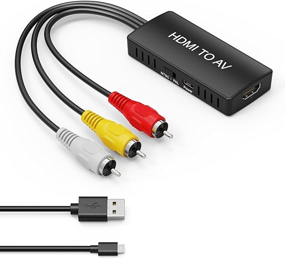 HDMI to RCA Converter, HDMI to AV 3RCA CVBs Composite Video Audio Converter Adapter for Old TV Compatible PAL/NTSC for Roku, Android TV Box, DVD ect