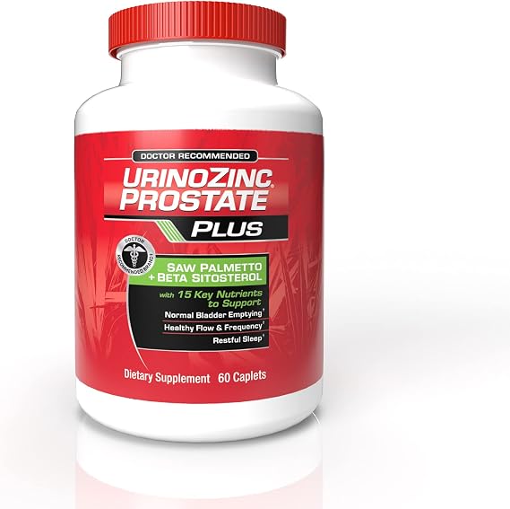 Urinozinc Prostate Plus, Saw Palmetto & Beta Sitosterol Supplement for Men, Reduce Frequent Urination (1 Month Supply, 60 Count)