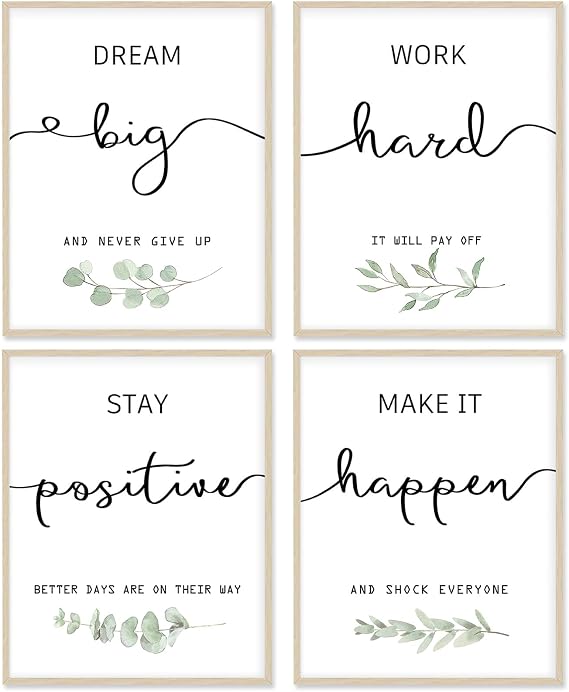 Office Decor Poster 8x10 Canvas Prints Unframed Set of 4, Wall Art Prints for Bedroom | Living Room | Classroom, Home Office Accessories Motivational Desk Decor