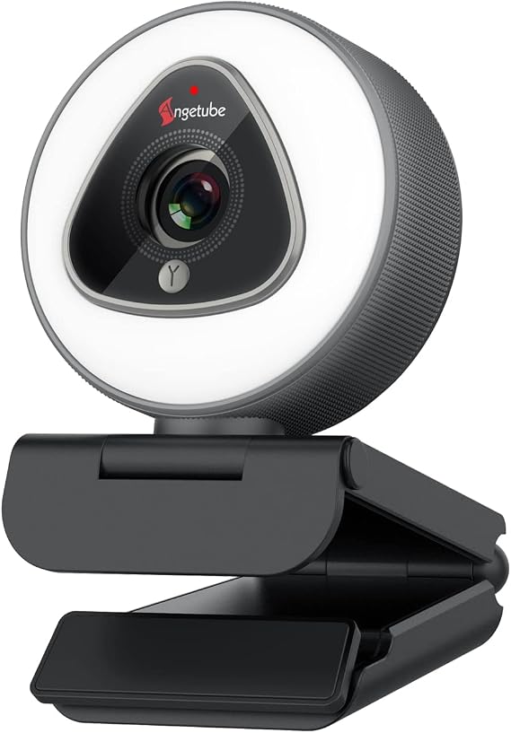 Angetube Streaming Webcam with Ring Light, Computer Camera with Microphone