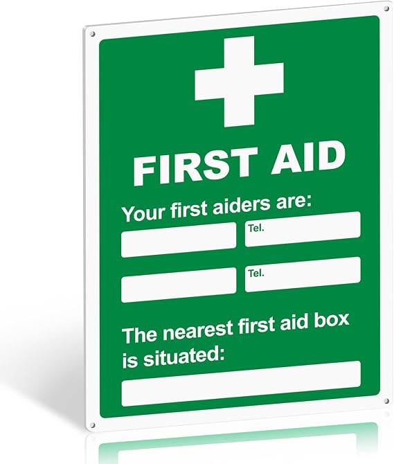 First Aid Sign, Writable Contact and First Aid Box Location, 400x300mm PVC