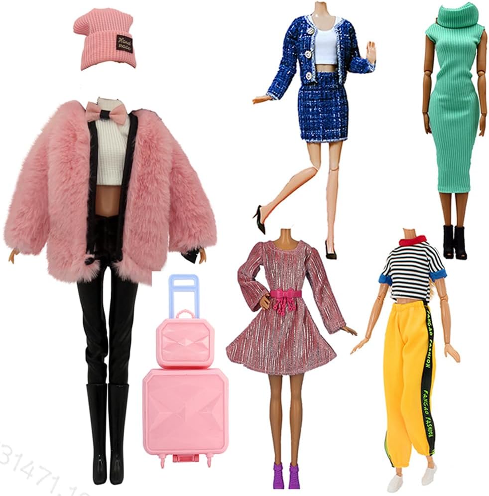 Doll Clothes and Accessories, Lance Home 5 Sets Fashion Outfits Autumn Dresses Spring Clothes Sweater Pants Hat Shoes Suitcase For 11.5 Inch Dolls Accessories Baby Gifts