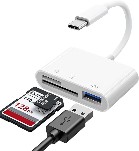 SD Card Reader, SD Card Adapter with SD MicroSD USBC Memory Card Reader for iPhone 15 16, iPad, Mac, MacBook Pro/Air, Android and More USB-C/Type C Devices, digital camera adapter (USB C 3 IN 1)