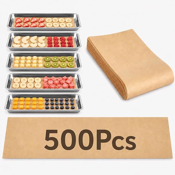 500 Pcs Freeze Dryer Tray Mats Compatible with Harvest Right, Medium 17 x 6.8" One-Off Parchment Paper Liners, Non-Stick Freeze Dryer Accessories for Food Dehydrating & Freeze Drying Trays | Medium Tray Parchment Paper Liners, Non-Stick Freeze Dryer Accessories, Disposable Mats, Food Dehydrating & Freeze Drying Use