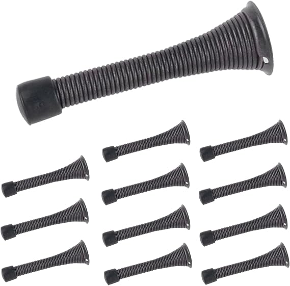 Spring Door Stops, Rubber Tip Bumper for Wall and Door Protection, Oil Rubbed Bronze Finish, 12-Pack – Heavy Duty Door Holder, Door Stopper, Decorative Door Stop for Bottom of Door