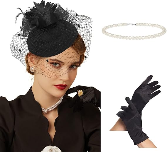 Fascinator Hats for Women 20s 50s Vintage Pillbox Hat Kentucky Derby Fascinators Flower Veil Wedding Tea Party Hat