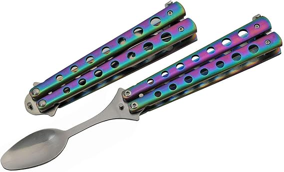 SZCO Supplies Rainbow Butterfly Folding Camping Spoon - 9" Stainless Steel, Travel, Picnic Accessory