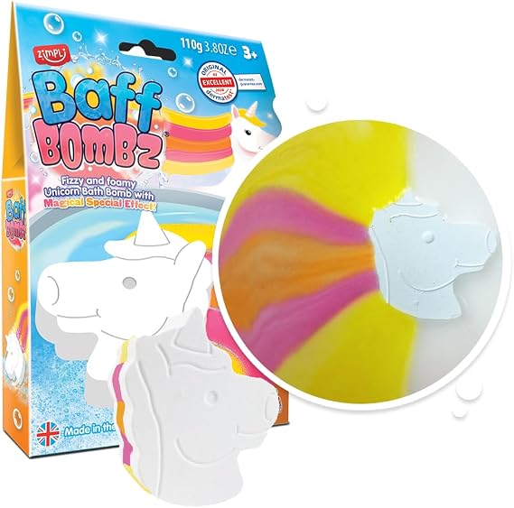 ZIMPLI - Large Unicorn Baff Bombz, Create a Colourful, fizzing, bathtime Adventure, Bath Bomb Stocking Filler Gift, Vegan Friendly & Cruelty Free