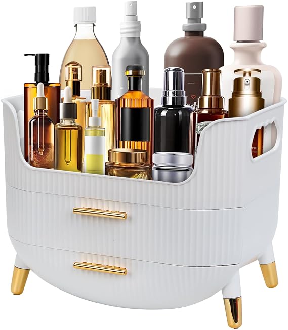 Makeup Organizer with Drawers,Skincare Plastic Storage for Vanity,Large Cosmetic Display case for Dresser with Handle,Large Capacity Bathroom Countertop,Dressing table, Bathroom, Bedroom, Living room
