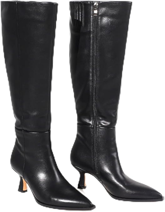 AMINUGAL Womens Knee High Boots Kitten Heel Long Boot Side Zipper Pointed Toe Pull On Wide Calf Boot Party Dressy Wedding Retro Classic Knee High Shoes