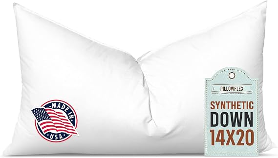 Pillowflex Synthetic Down Pillow Insert 14x20 in - Karate Chop Pillow | Small Rectangle Sham Form, Plush Polyester Cotton Blend, Cloud-Like Comfort, Clump-Resistant Fill, Smooth Elegant Finish