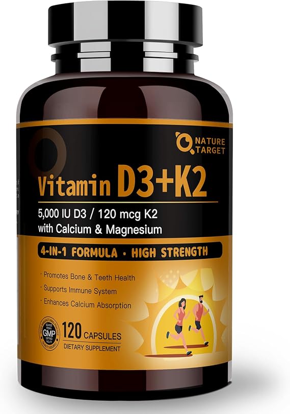 NATURE TARGET Vitamin D3 K2 with Calcium & Magnesium, 120 Count