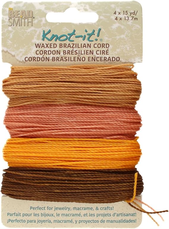 The Beadsmith Knot It Waxed Polyester Cord Pumpkin Spice 0.7mm Diameter 4 Cords, 15 Yards Each Make Jewelry, Macrame, Friendship Bracelets and DIY Crafts