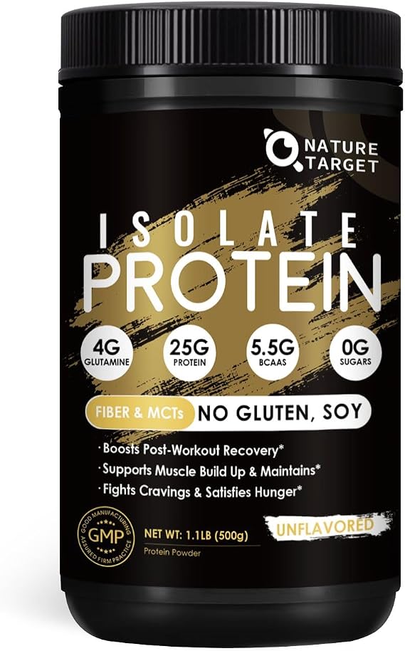 NATURE TARGET Unflavored Protein Powder, Whey & Pea Blend, 16 Servings | 24g Protein, Whey Protein Isolate, with MCTs, Mixes in Hot Coffee & Foods, No Bloating, Scoop Included, Gluten-Free