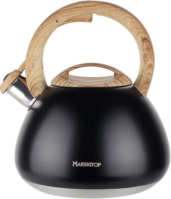 MARSKITOP Whistling Tea Kettle for Stove Top, 2.6 Quart, Black