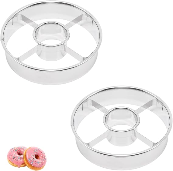 2 Pcs Stainless Steel Donut Cutter, 3.86 Inch Doughnut Cutters with Center, Baking Tools for Mousse, Bagels, Cookie and Biscuits (Silver)