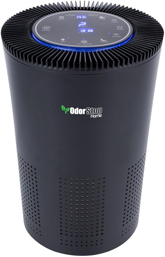 OdorStop OSAP5 HEPA Air Purifier for areas up to 1000 Sq Ft with H13 True HEPA Filter, Active Carbon, 5-Speed, Auto Mode, Sleep Mode, Child Lock, and Timer - Black