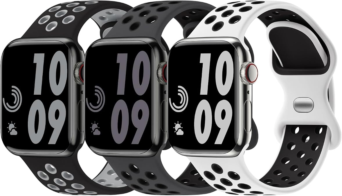 3 Pack Sport Bands Compatible with Apple Watch Band 44mm 45mm 46mm 42mm 41mm 40mm 38mm 49mm for Men Women, Soft Silicone Breathable Wristband for iWatch Series 11 10 9 8 7 6 5 4 3 2 1 SE3 SE Ultra 3 2 1