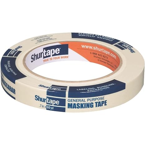 Shurtape CP 105 General Purpose Grade, Medium-High Adhesion Masking Tape, 18mm x 55m, Natural, 1 Roll (104465)