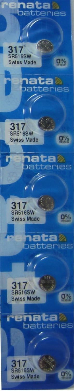 5 Renata 317 SR516SW Silver Oxide Zero Mercury Electronic Batteries