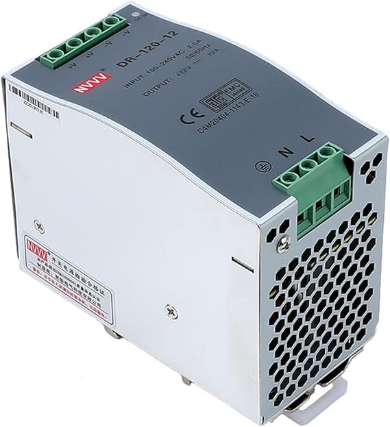 DR-120-12 AC to DC DIN-Rail Mount Power Supply, 12V, 10 Amp, 120W Single Extreme -30 to 70 C (-22 to 158 F) Operating Temp, Overload Protection, Metal