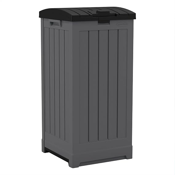Suncast 39-Gallon Resin Outdoor Hideaway Trash Can with Lid for Backyard, Deck, or Patio, Gray