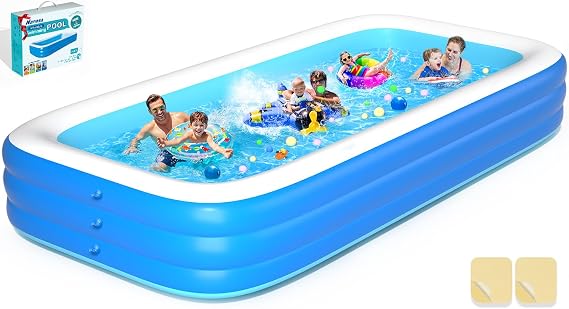 Extra Large Inflatable Pool for Adults, 140" X 70" X 22" Oversized Thickened Family Blow up Swimming Pool with Repair Patch, Above Ground Full Sized Inflatable Pool Outdoor Garden Backyard Water Party