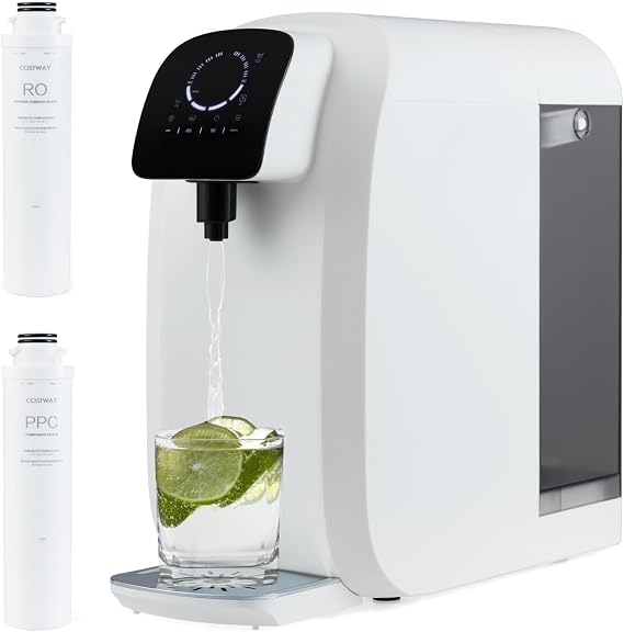 COSTWAY Countertop Reverse Osmosis Water Filter, 5-Stage RO + PPC Water Filtration System with UV Light, 4:1 Pure to Drain, BPA Free Water Purifier for Home Kitchen, No Installation, RH-WK-95YD