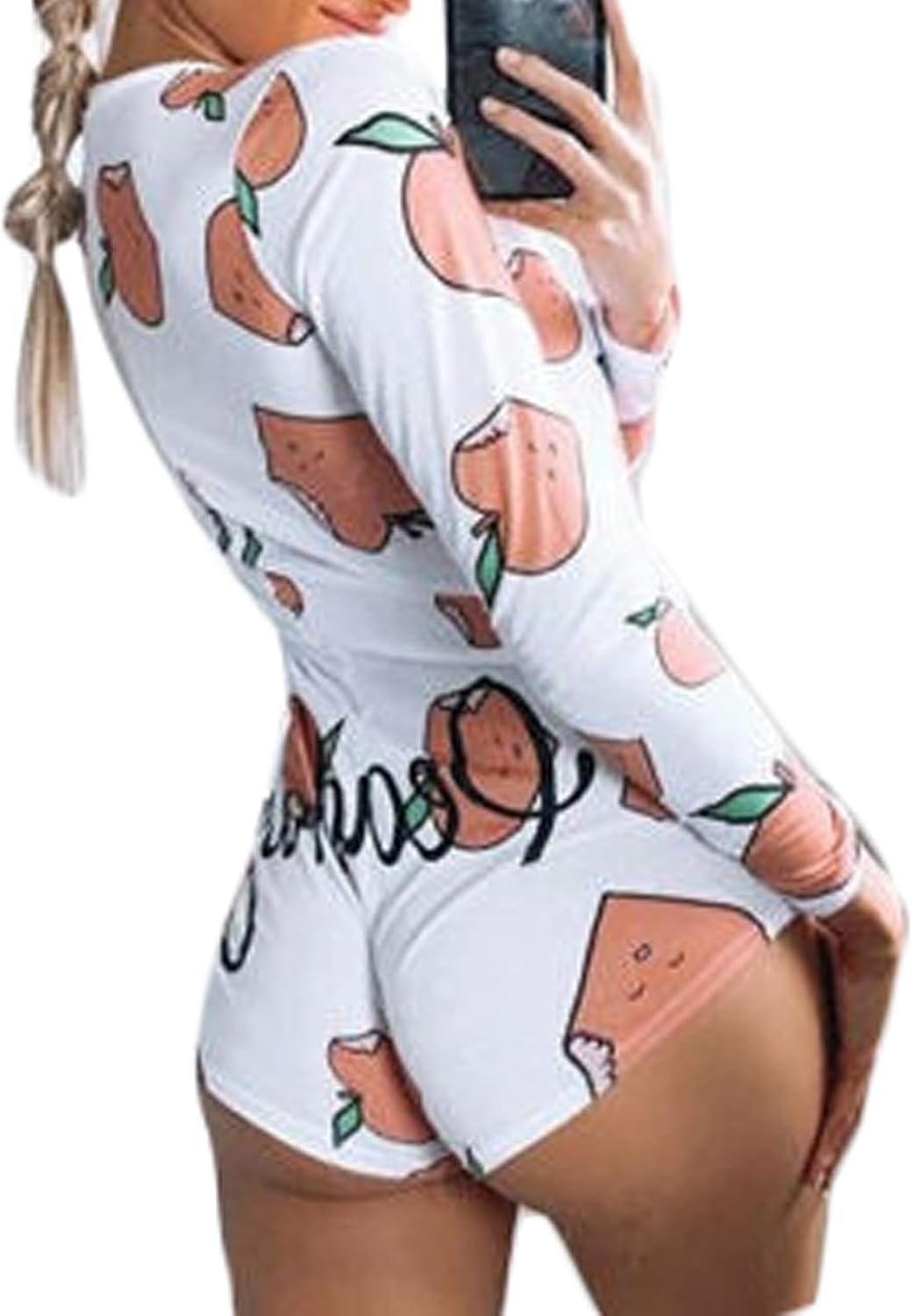 Qianderer Women Christmas Pajamas Bodycon Romper Shorts V-neck Long Sleeve Jumpsuit Rompers Pjs Playsuit Overall Loungewear