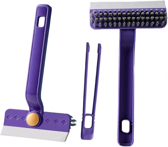 Multi-Purpose Cleaning Brush Stiff-Bristle Kitchen Cleaning Brush with Squeegee, Debris Picker and Scraper, Suitable for Bathroom, Floor and Window, Sink, Bathtub and Tile Grout Cleaning Tools