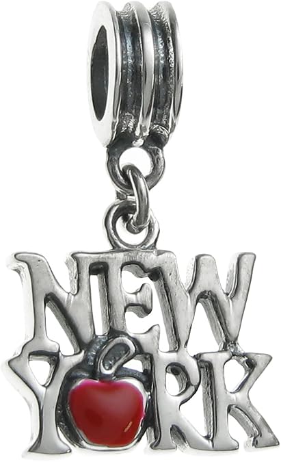 Sterling Silver New York City Big Red Apple Enamel European Style Dangle Bead Charms