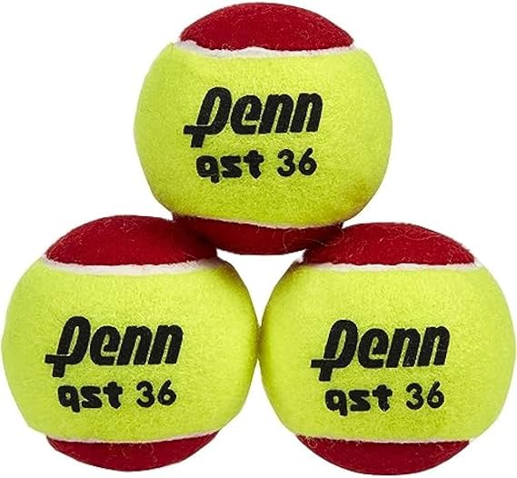Penn QST 36 Tennis Balls - Youth Felt Red Tennis Balls for Beginners, 75% Slower Bounce for Ages 8 and Under, 3 Ball Polybag