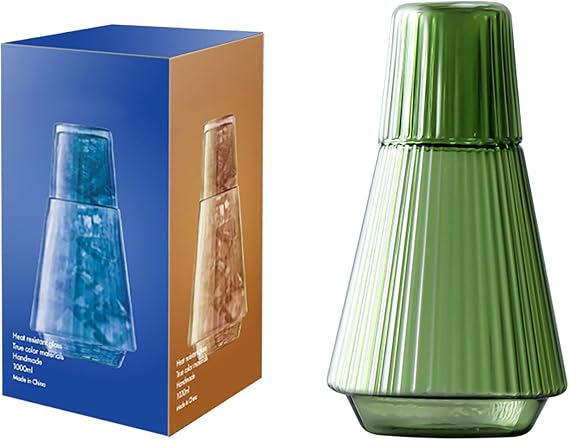 Bedside Table Nordic Style Water Decanter Glass Decanter Heat Resistant Bedside Water Carafe and Glass Set Practical Durable Glass Water Carafe for Bedroom Kitchen Bathroom