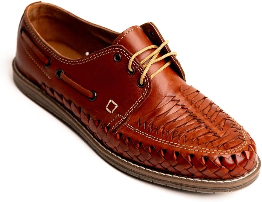 Mexico en la Piel Handmade Huaraches for Men - Modern Lace-Up Flats, Closed Toe Design, Shedron Leather, Synthetic Ranil Sole, Mexican Shoes, Sizes 7-12 US