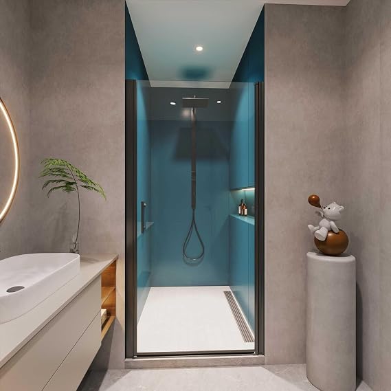 Pivot Frameless Shower Door 24" - 25 3/8" W x 72" H, Pivot Swing Shower Doors with 1/4" (6mm) Tempered Clear Glass, Bathroom Glass Shower Door Matte Black