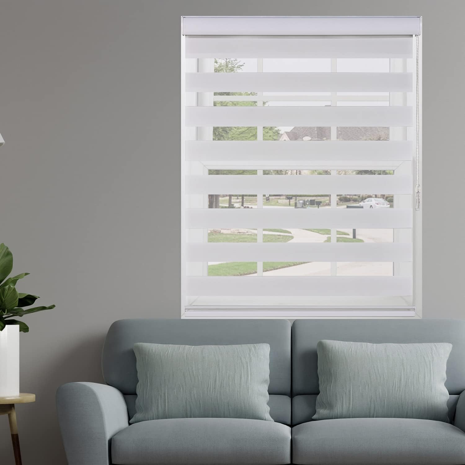 American Grand Home Shades Light Filtering Window Treatments with Dual Layer Zebra Roller Sheer Blinds Day and Night Light Control for Privacy Maximum Height 72inch Width 23inch - White